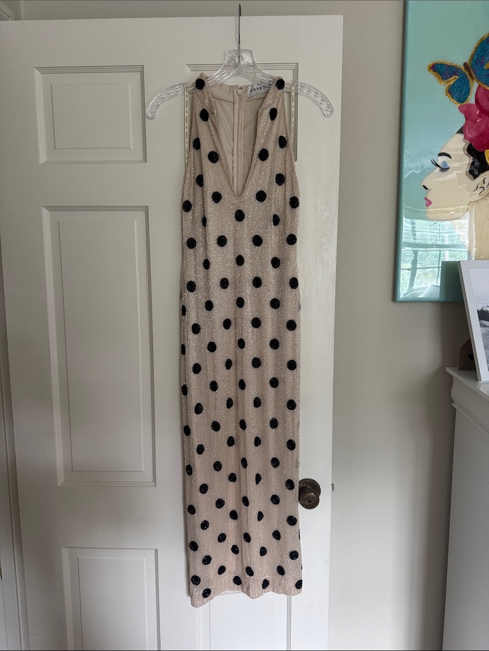 Mango Beige Midi Dress with Black Polka Dots